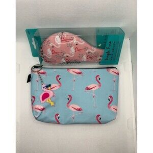 Flamingo Gift Set – Cosmetic Bag w/ Keychain & Hair Brush Cute Travel Trio